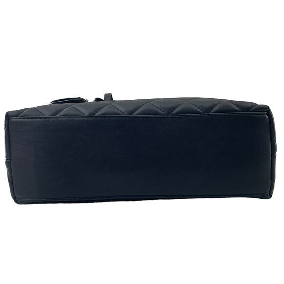 Badgley Mischka Black Quilted Tote Bag Small Vegan Leather Front Lock Crossbody - Picture 5 of 8